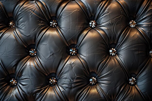 This closeup shot showcases the texture and details of a sleek black leather upholster The intricate