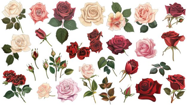 This collection of modern roses and leaves is perfect for designing