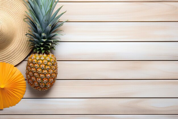 Foto questa composizione presenta una disposizione piatta di frutti tropicali tra cui un ananas lungo il wi