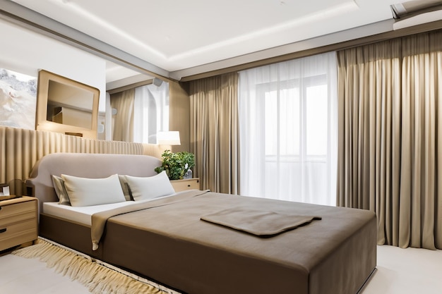 this contemporary bedroom interior is a harmonious blend of form and function creating a tranquil sanctuary that reflects modern sensibilities while prioritizing comfort and style