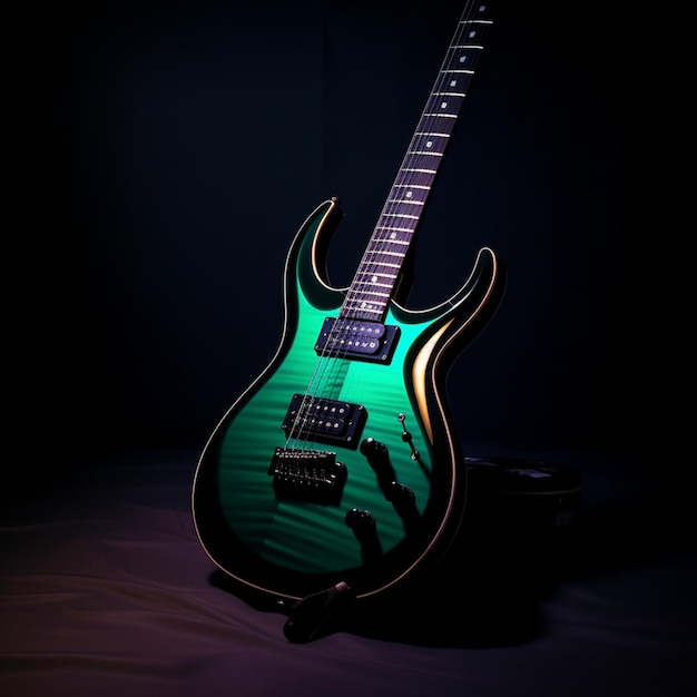 This deep green guitar with a red pickup offers a bold aesthetic The rich textures and vibrant colors create an emotional depth to its sound