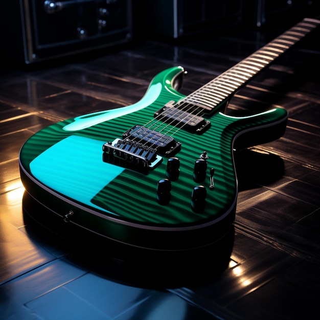 Photo this deep green guitar with a red pickup offers a bold aesthetic the rich textures and vibrant colors create an emotional depth to its sound