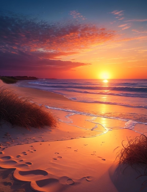 This digital graphic is an extremely realistic tropical beach sunrise