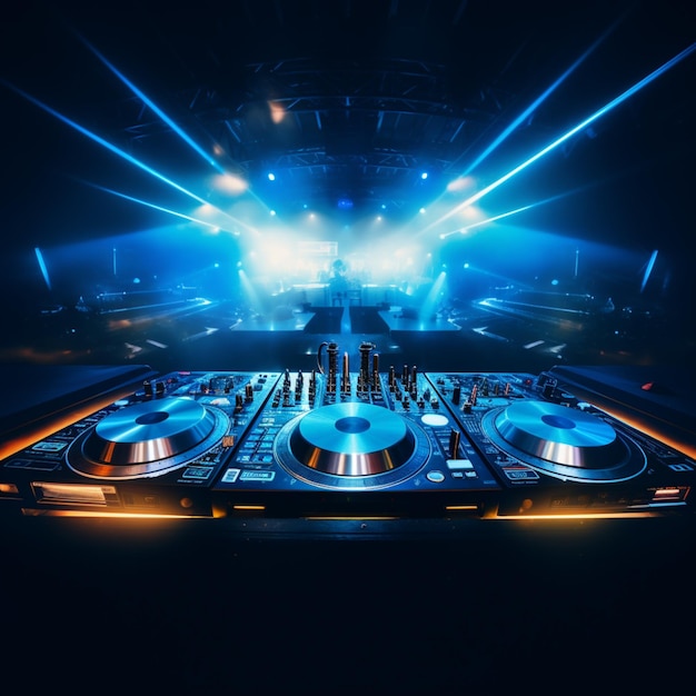 This DJ deck comes alive in the darkness of the night The neon lights and subtle textures offer a visually captivating setup