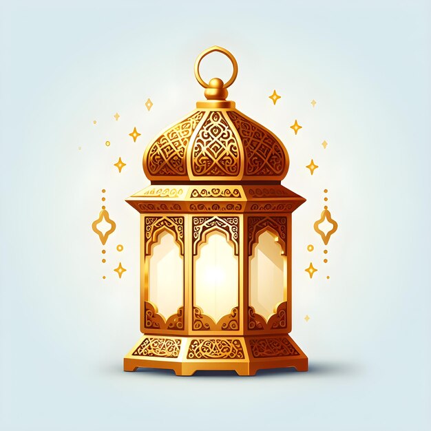 This graphic features creative Ramadan symbols like mosques crescents and lamps in different color