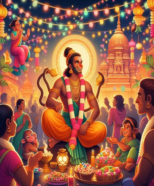 This illustration is generated for the Hindu mythological event Hanuman Jayanti