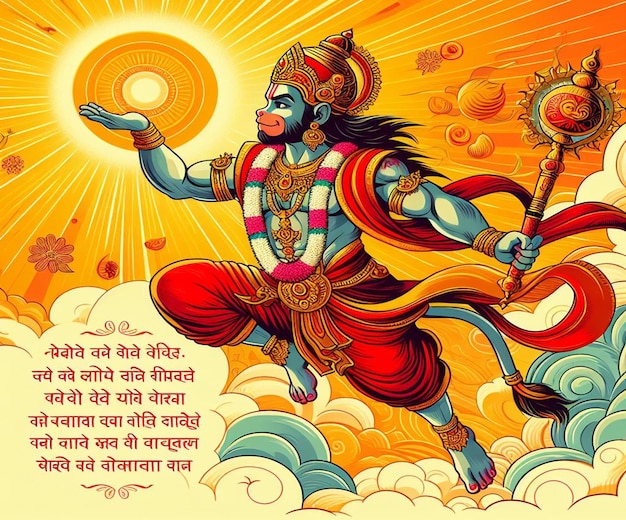 This illustration is generated for the Hindu mythological event Hanuman Jayanti