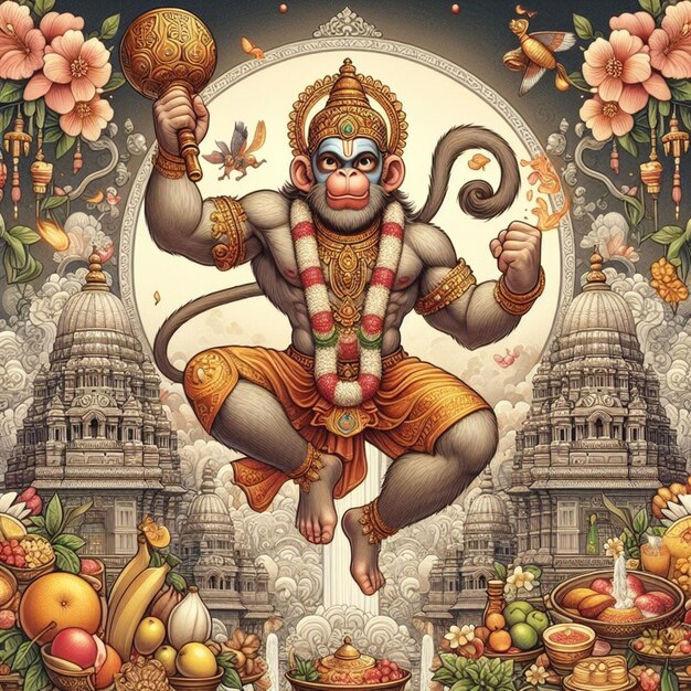 This illustration is generated for the Hindu mythological event Hanuman Jayanti