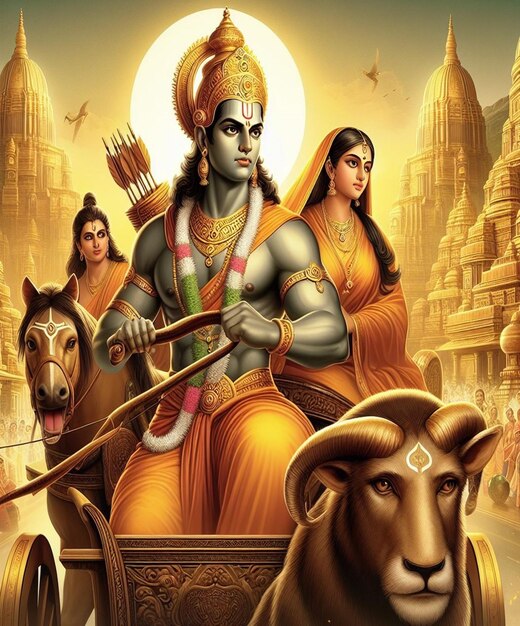 Photo this illustration is generated for mythological events like ram navami janmashtami dussehra