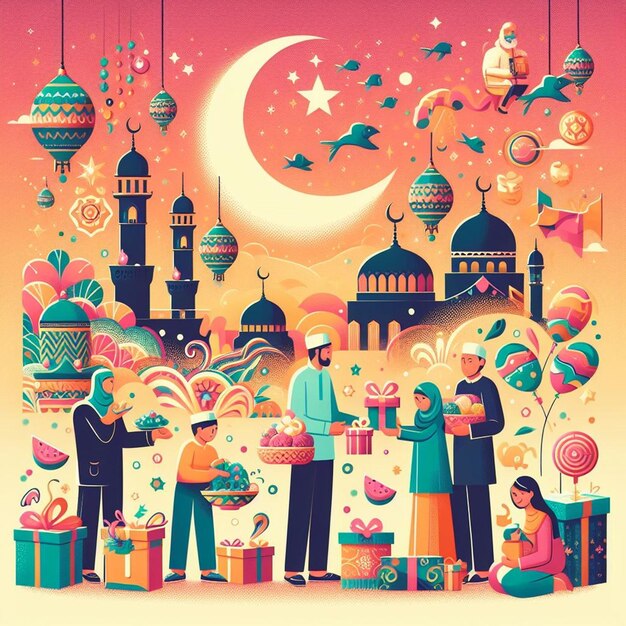 Эта иллюстрация сделана для Ид аль-Фитр, Ид ал-Адха и Махе Рамадан.