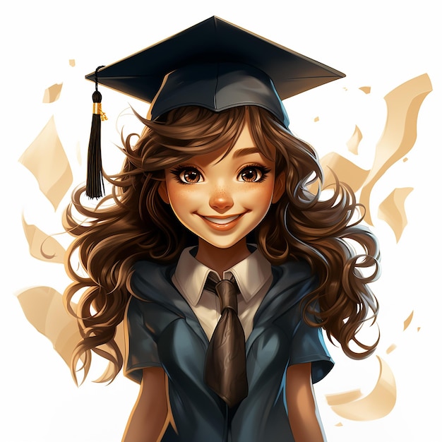 this image is just a cartoon animation of a beautiful woman wearing a graduation