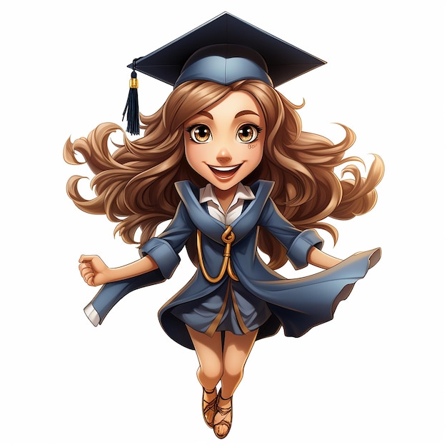 this image is just a cartoon animation of a beautiful woman wearing a graduation