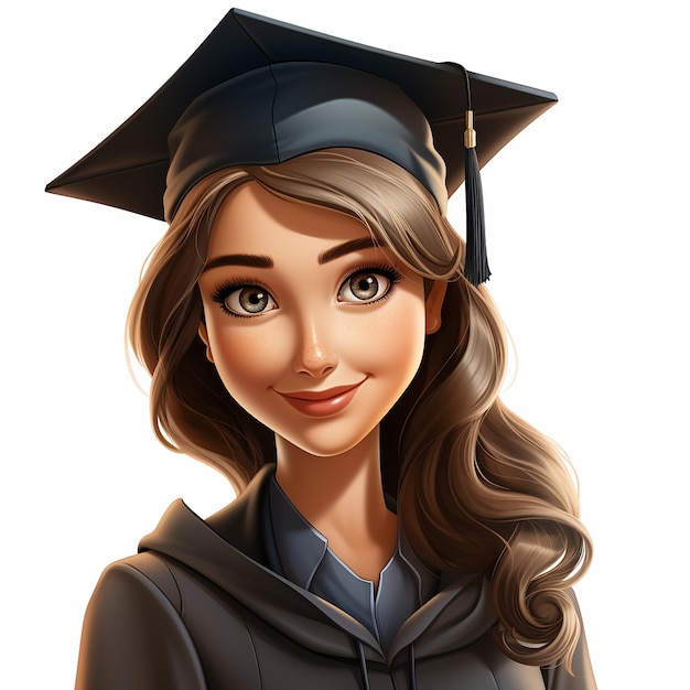 this image is just a cartoon animation of a beautiful woman wearing a graduation