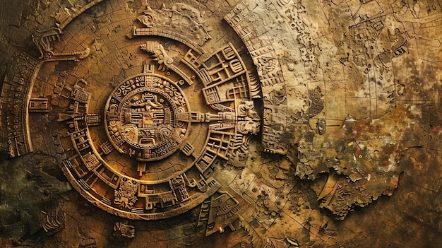 Foto questa immagine è di un calendario maya il calendario è fatto di pietra e ha incisioni intricate il calendario è circolare e ha un buco al centro