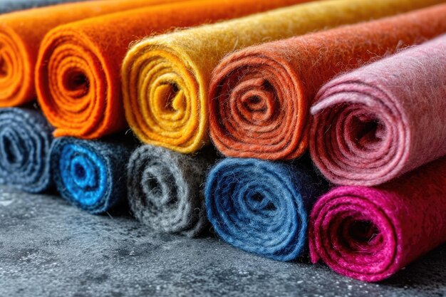 This image showcases a variety of brightly colored felt rolls neatly arranged highlighting the texture and color options available for crafters