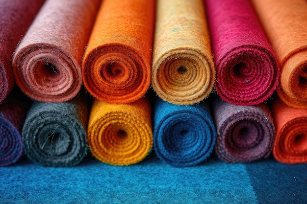 This image showcases a variety of brightly colored felt rolls neatly arranged highlighting the texture and color options available for crafters