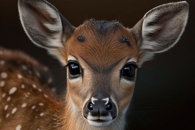This image shows a baby deer up close