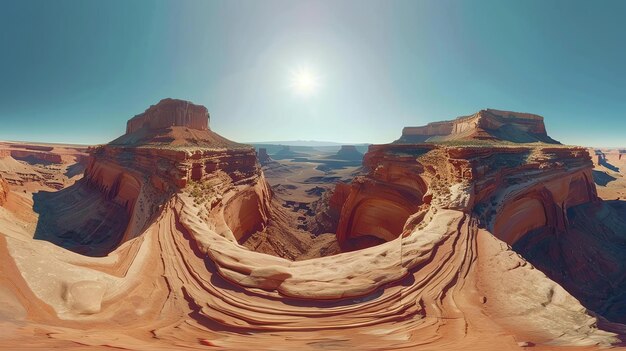 Foto questa immagine mostra un canyon con un'imponente meseta in lontananza. il canyonlands national park ha una bellezza unica che non è simile a nessun altro posto sulla terra.