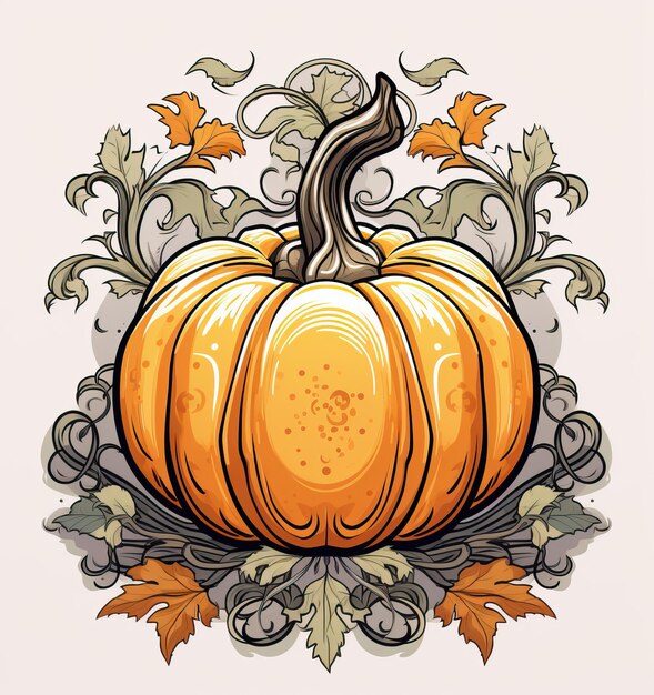 Photo this image shows a detailed vector illustration of a pumpkin in the style of minimalist line work