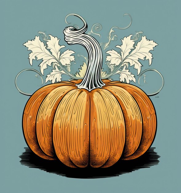 this image shows a detailed vector illustration of a pumpkin in the style of minimalist line work