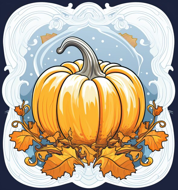 Photo this image shows a detailed vector illustration of a pumpkin in the style of minimalist line work