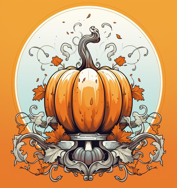 Photo this image shows a detailed vector illustration of a pumpkin in the style of minimalist line work