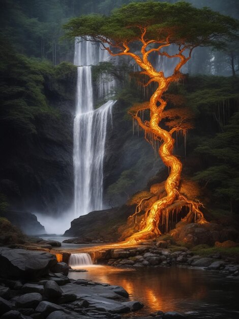 Foto questa è un'illustrazione 3d delle cascate della fiamma eterna.