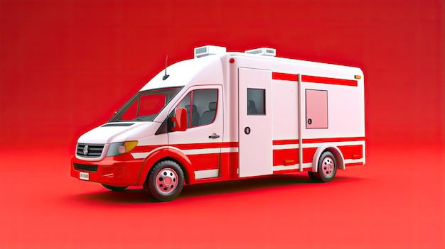 Photo this is a 3d rendering of an ambulance the ambulance is white and red it has a siren on the roof