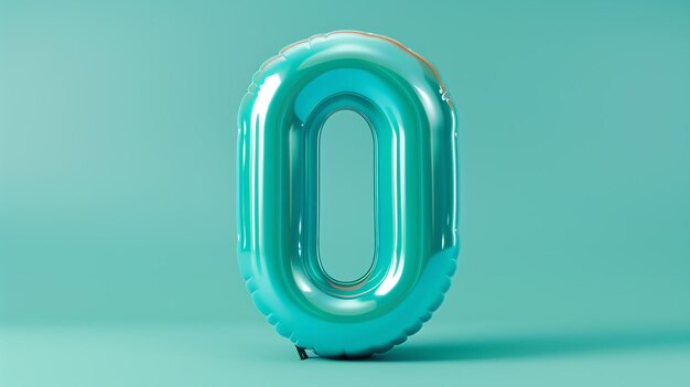 Photo this is a 3d rendering of a blue balloon shaped like the number 0 the balloon is on a solid green background