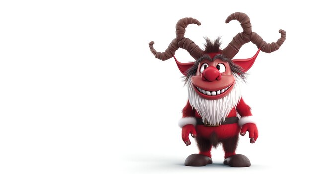 Photo this is a 3d rendering of a cartoon character it is a red creature with fur horns and a white beard