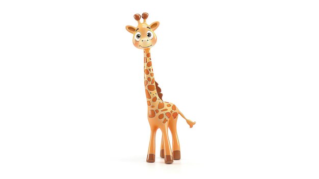 This is a 3D rendering of a cute and friendly giraffe It has a long neck and a spotted coat