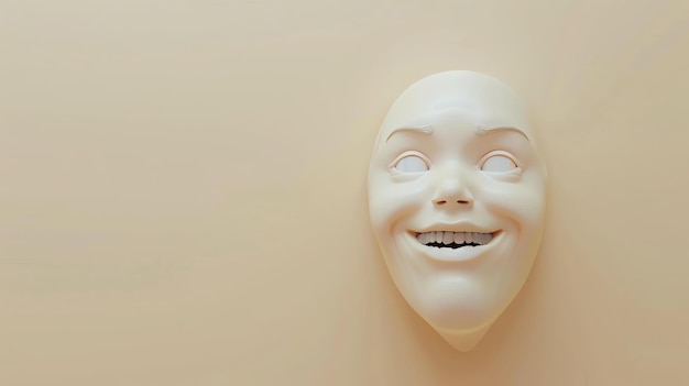 Foto questo è un rendering 3d di un viso umano felice. il viso sorride con gli occhi spalancati. il viso è di colore pesco chiaro.