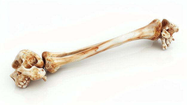 Photo this is a 3d rendering of a human arm bone the bone is white and has a realistic texture it is isolated on a white background