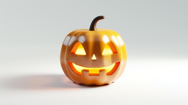 This is a 3D rendering of a jackolantern It has a carved face with a smile and two teeth