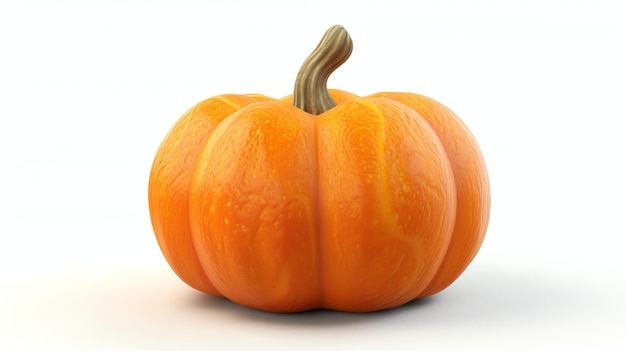 This is a 3D rendering of a pumpkin It has a smooth orange surface and a green stem The pumpkin is sitting on a white surface