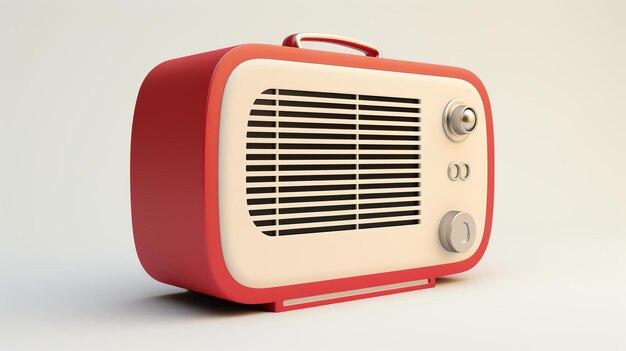 This is a 3D rendering of a retrostyled red and white radio