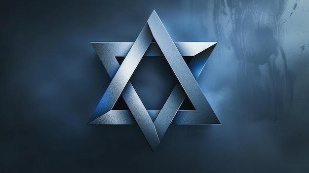 This is a 3D rendering of a Star of David a symbol of Judaism The sixpointed star is made of silver and has a beveled edge