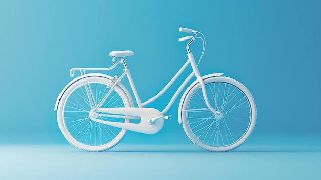 Photo this is a 3d rendering of a vintage bicycle it is white and has a light blue background the bicycle is in focus and the background is blurred