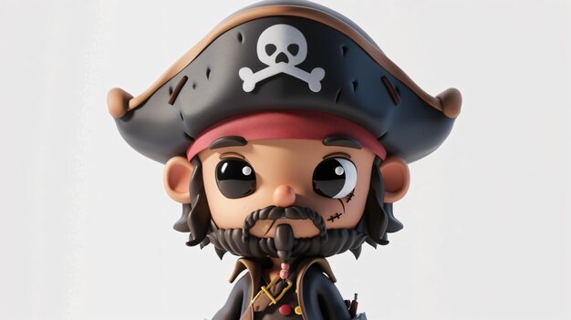 사진 이것은 만화 해적의 3d 렌더링입니다. 그는 두개골과 교차 가있는 검은 모자를 입고 있습니다. 빨간 bandana와 검은 조끼.
