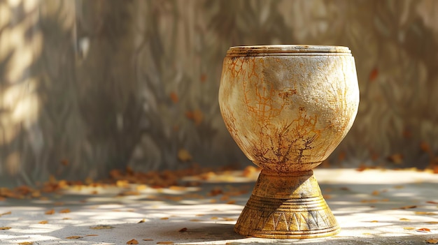Фото this is a 3d rendering of a golden goblet on a stone surface