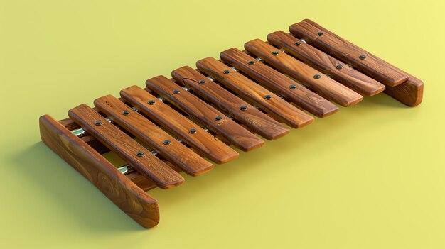 写真 this is a 3d rendering of a wooden xylophone it is isolated on a solid yellow background the xylophone is made of wood the xylophone has 10 bars