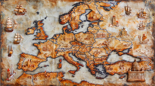 写真 これは木と皮で作られた ヨーロッパの美しくユニークな地図です