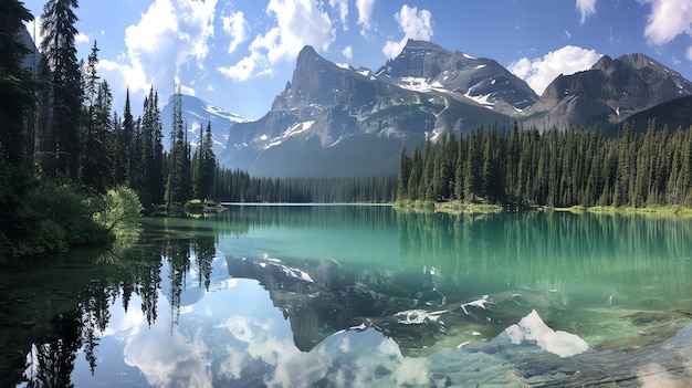 写真 カナダのロッキー山脈にある山の湖の美しい風景写真です