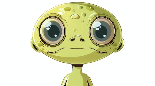 Фото Это милый и дружелюбный инопланетянин, у него большие глаза и большая голова, он зеленый и улыбается, он смотрит на тебя с любопытством.