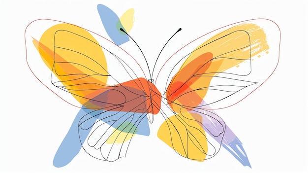 사진 이것은 색 바탕에 나비의 디지털 그림입니다. 나비는 검은색 윤으로 오렌지색과 노란색의 날개를 가지고 있습니다.