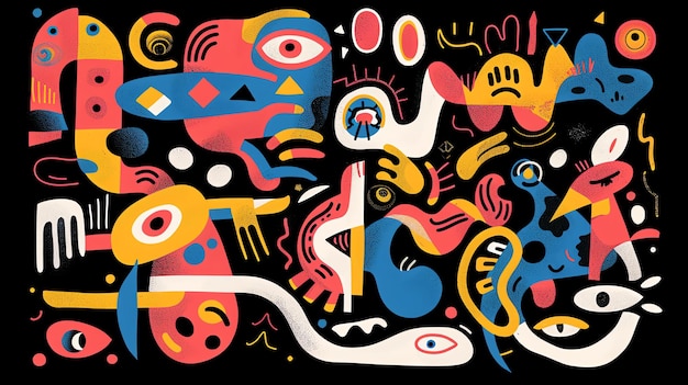 This is an abstract illustration of colorful shapes and lines The shapes are mostly organic and freeform and they appear to be floating in space