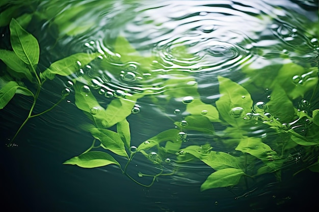 This is an attractive depiction of green leaves floating on the surface of water The background of