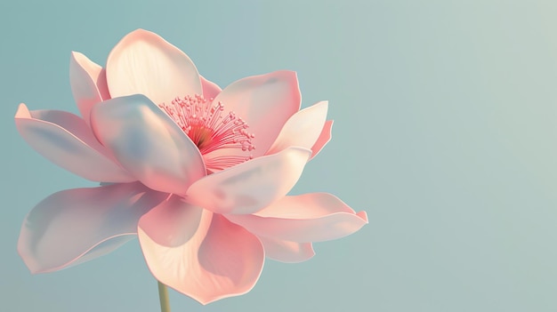 Это красивая 3D-рендеринг розового лотоса. Листья мягкие и нежные, а цветок окружен мягким эфирным светом.