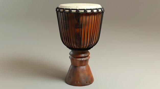 This is a beautiful 3D rendering of a traditional African djembe drum The drum is made of wood and has a rawhide head