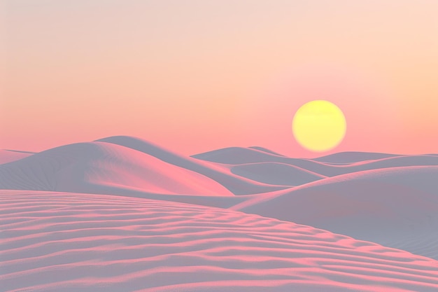 This is a beautiful landscape image of a desert with a large sun rising over the horizon ar c